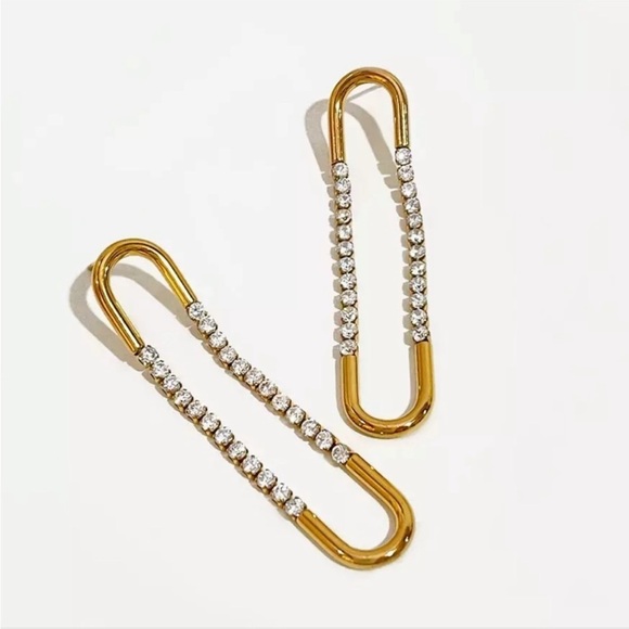 Exaggerated Oval U Shaped Long Dangle Earring Geometric Paperclip Zircon New - Picture 1 of 8